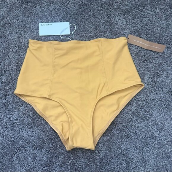 NWT Reformation Mandalay High Rise Bikini Bottom Size Small Yellow Orange Ochre - Picture 3 of 8